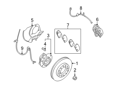 2007 Hyundai Entourage Anti-Lock Brakes Disc-Front Wheel Brake Diagram for 51712-4D500