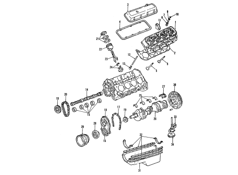 1989 Chevrolet K3500 Engine Parts, Mounts, Cylinder Head & Valves, Camshaft & Timing, Oil Pan, Oil Pump, Crankshaft & Bearings, Pistons, Rings & Bearings Bearings Diagram for 12508998
