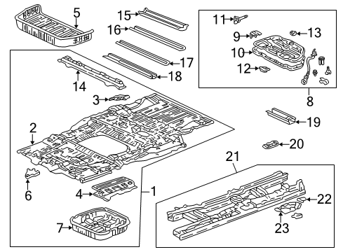 2002 Honda Odyssey Pillars, Rocker & Floor - Floor & Rails Panel Set, RR. Floor Diagram for 04655-S0X-A11ZZ