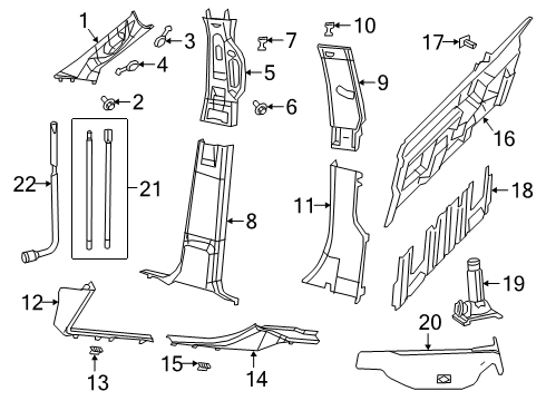 2021 Ram 3500 Interior Trim - Cab Panel-C Pillar Diagram for 1DX60HL1AA