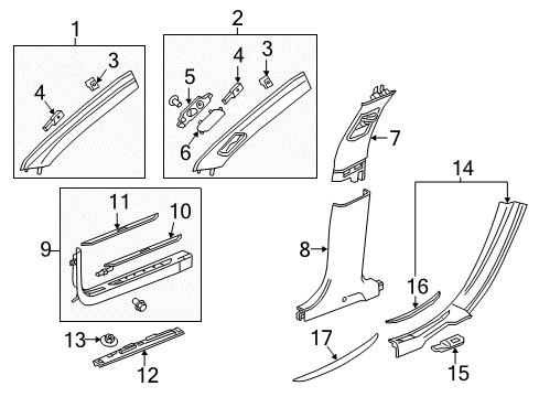 2018 Cadillac CT6 Interior Trim - Pillars, Rocker & Floor Weatherstrip Pillar Trim Diagram for 84041183