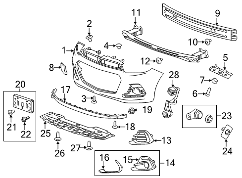 2016 Chevrolet Spark Front Bumper Park Sensor Diagram for 23370672