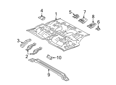 2004 Lexus GX470 Pillars, Rocker & Floor - Floor & Rails Center Floor Pan Diagram for 58211-60070