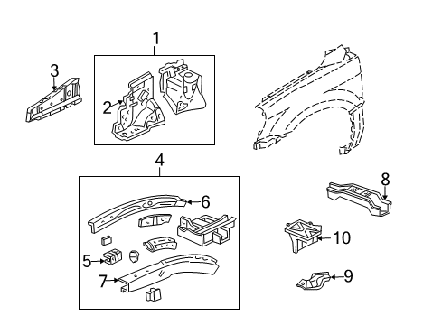 2011 Honda Ridgeline Structural Components & Rails Wheelhouse, L. FR. Diagram for 60711-SJC-A01ZZ