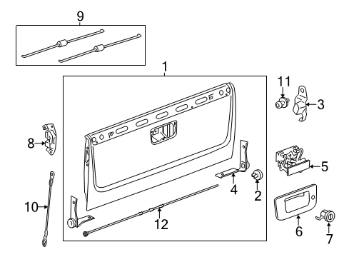 2012 GMC Sierra 2500 HD Tail Gate Tail Gate Diagram for 20885078