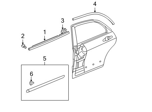 2007 Honda Accord Exterior Trim - Rear Door Clip, R. RR. Door Molding End Diagram for 91573-SDA-A11