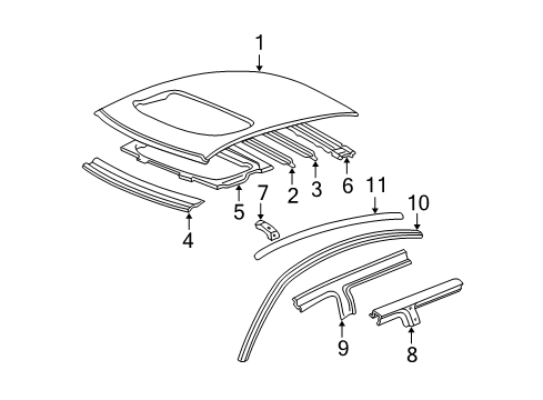 2000 Toyota Avalon Roof & Components, Exterior Trim Roof Reinforcement Diagram for 63144-AC020