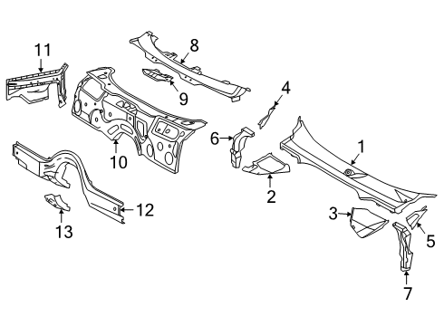 2022 Toyota GR Supra Cowl Bracket Diagram for 55133-WAA01