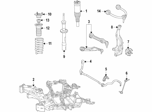 2021 Jeep Grand Cherokee L Front Suspension, Lower Control Arm, Upper Control Arm, Ride Control, Stabilizer Bar, Suspension Components Front Suspension Diagram for 68375788AB