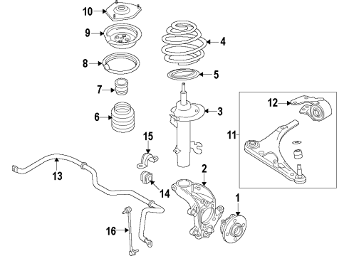 2020 Acura MDX Front Suspension Components, Lower Control Arm, Stabilizer Bar Shock Absorber Assembly, Right Front Diagram for 51610-TYS-A51