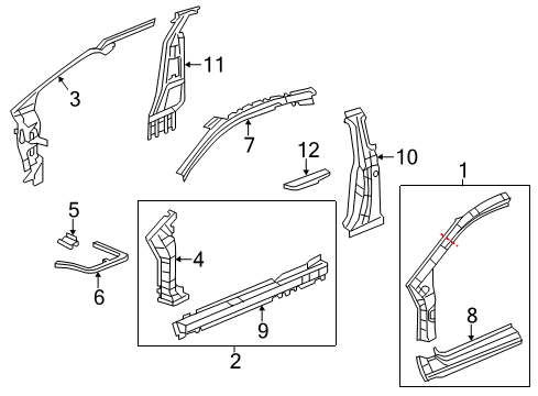 2013 Honda Civic Center Pillar, Hinge Pillar, Rocker Reinforcement, R. Side Sill Diagram for 63220-TS8-306ZZ