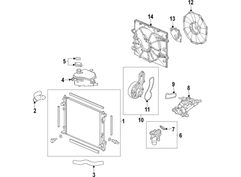 2017 Honda Civic Cooling System, Radiator, Water Pump, Cooling Fan Shroud Complete Diagram for 19015-5BA-A01