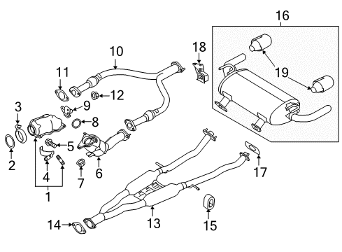 2016 Infiniti Q50 Exhaust Components Front Exhaust Tube Assembly Diagram for 20020-4GA0A