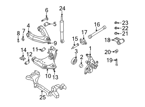 2004 Nissan Frontier Front Suspension Components, Lower Control Arm, Upper Control Arm, Stabilizer Bar, Locking Hub Spindle RH Diagram for 40014-9Z500