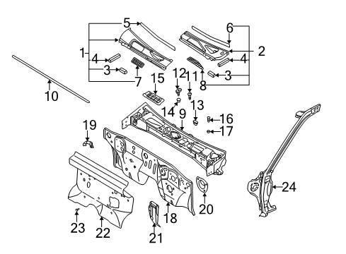 1999 Nissan Frontier Cab Cowl, Hinge Pillar Insulator-Dash Lower, Front Upper Diagram for 67910-3S500