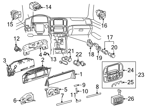 2001 Lexus LX470 Cluster & Switches, Instrument Panel Switch Assy, Center Cluster Integration Diagram for 84012-60121