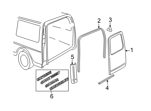 1997 GMC Savana 2500 Back Door & Components, Exterior Trim Door Weatherstrip Diagram for 23345383