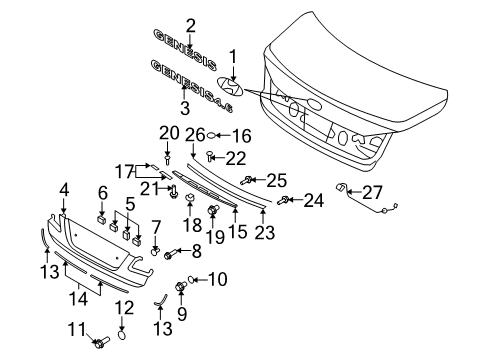 2012 Hyundai Genesis Exterior Trim - Trunk Lid Pad-Back Panel Moulding Diagram for 87376-3M020