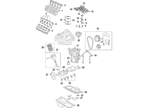 2006 Dodge Ram 3500 Engine Parts, Mounts, Cylinder Head & Valves, Camshaft & Timing, Oil Cooler, Oil Pan, Oil Pump, Crankshaft & Bearings, Pistons, Rings & Bearings Cover-Timing Case Diagram for 53021323AJ