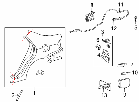 2010 Toyota Corolla Quarter Panel & Components Stone Guard Diagram for 58741-02130