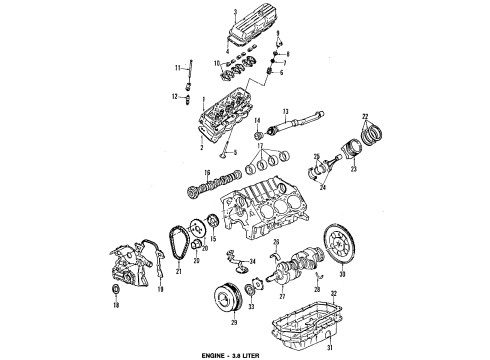 1989 Oldsmobile Delta 88 Engine Parts, Mounts, Cylinder Head & Valves, Camshaft & Timing, Oil Pan, Oil Pump, Balance Shafts, Crankshaft & Bearings, Pistons, Rings & Bearings Gasket-Cyl Head Diagram for 25530334