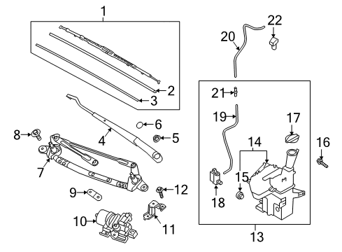2022 Hyundai Accent Wiper & Washer Components Windshield Wiper Motor Assembly Diagram for 98110G2000