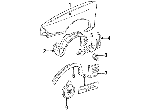 1992 Oldsmobile 98 Fender & Components, Exterior Trim Panel-Front Wheelhouse-Right *Black Diagram for 25535062