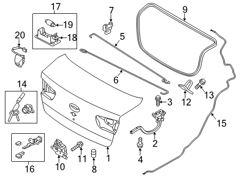 2014 Kia Rio Bulbs Trunk Lid Latch Assembly Diagram for 812301W030