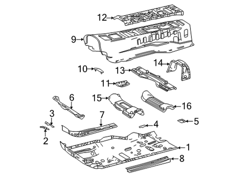 2021 Toyota Mirai Floor & Rails Rear Crossmember Diagram for 57052-62010