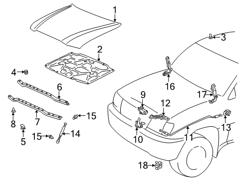 2005 Toyota Land Cruiser Hood & Components Safety Catch Diagram for 53550-60020