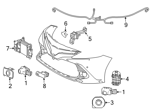 2022 Toyota Camry Electrical Components - Front Bumper Park Sensor Diagram for 89341-K0060-B6