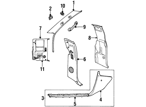 1996 Dodge Ram 3500 Interior Trim - Cab Panel A Pillar Trim LH Diagram for 5DZ95PB7