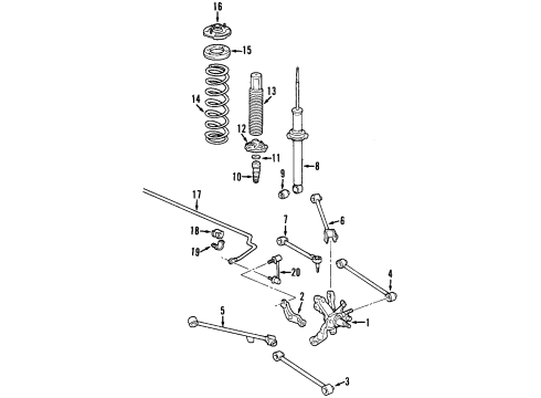 1999 Honda Accord Rear Suspension Components, Lower Control Arm, Upper Control Arm, Stabilizer Bar Bearing Assembly, Rear Hub Unit Diagram for 42200-S84-C52