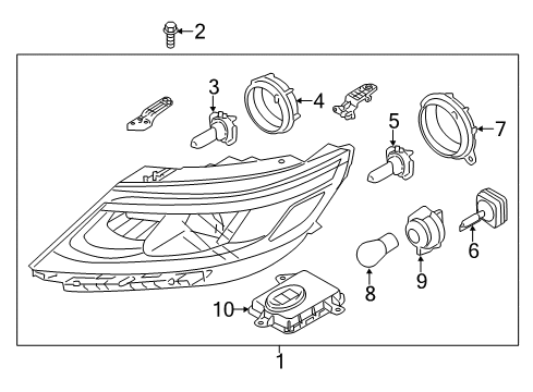 2014 Kia Sorento Headlamps Passenger Side Headlight Assembly Diagram for 921021U600