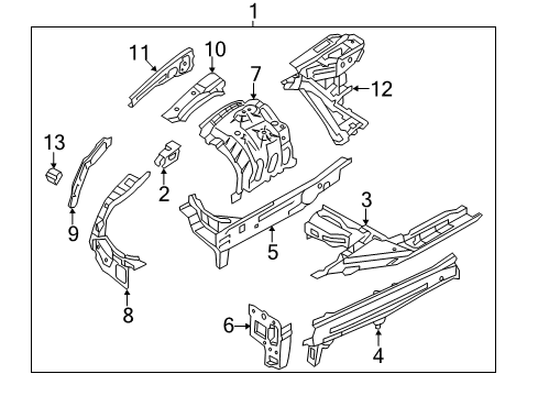 2017 Genesis G80 Structural Components & Rails Member Assembly-Front Side Rear Complete, RH Diagram for 64660-B1000