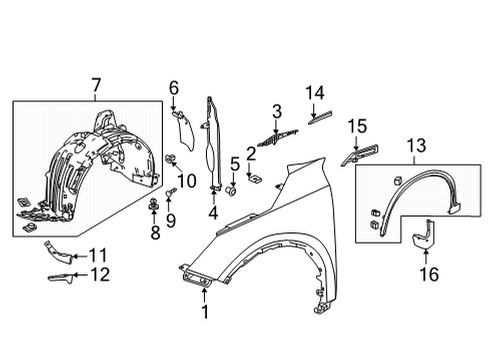 2022 Acura MDX Fender & Components, Exterior Trim Fender Assembly Right, Front Diagram for 60210-TYA-A00ZZ