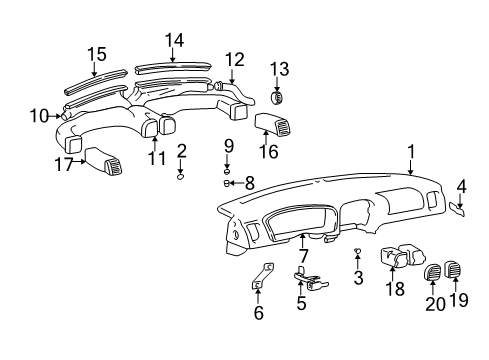 1999 Hyundai Sonata Cluster & Switches, Instrument Panel Duct Assembly-Center Air Ventilator Diagram for 97410-38000