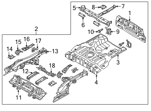 2018 Kia Soul Rear Body Panel, Floor & Rails Bracket Assembly-Spare Tire Diagram for 65515B2000