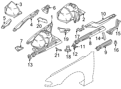 1998 BMW 740iL Inner Structure & Rails - Fender Inner Right Front Column Cover Diagram for 41008198592