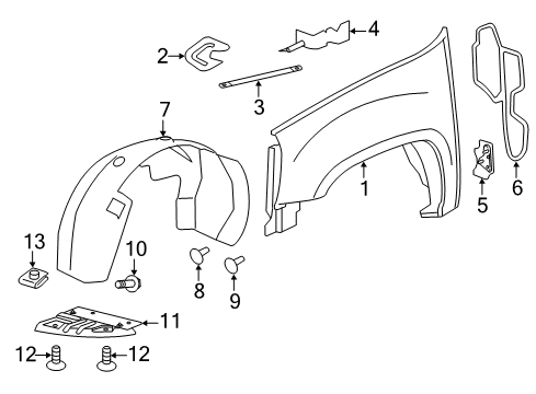 2011 GMC Sierra 2500 HD Fender & Components Fender Side Support Diagram for 25815065