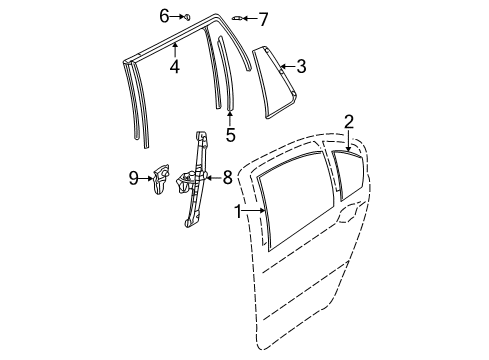 2004 BMW 325xi Rear Door Window Guide, Right Rear Door Diagram for 51348194764