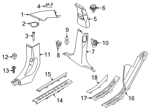 2022 BMW X5 Interior Trim - Pillars Cover, B-Column Bottom Left Diagram for 51437496417