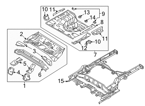 2014 Hyundai Elantra Coupe Rear Body - Floor & Rails Extension Assembly-Rear Floor, Front Diagram for 65521-3X000