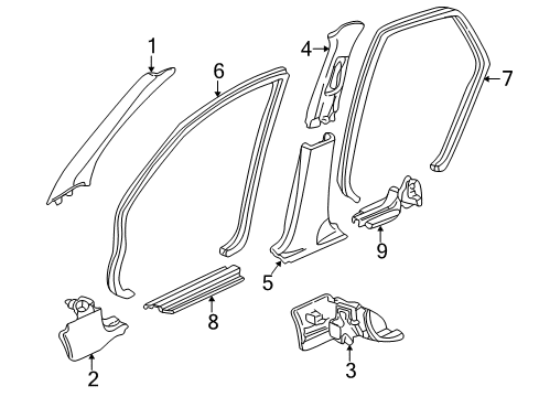 1999 Honda Accord Interior Trim - Pillars, Rocker & Floor Garnish Assy., R. FR. Pillar *B96L* (LIGHT LAPIS) Diagram for 84101-S84-A01ZA