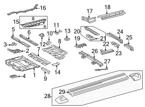 2012 Toyota Highlander Floor & Rails, Exterior Trim Center Floor Pan Diagram for 58211-0E904