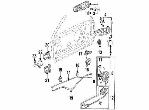 1995 Honda Civic del Sol Front Door Handle Assembly, Driver Side (Outer) (Lausanne Green Pearl) Diagram for 72180-SR3-J02ZC
