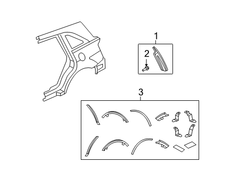 2013 Acura MDX Exterior Trim - Quarter Panel Cover, Right Rear Gutter Diagram for 74300-STX-A01