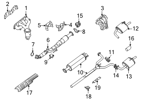 2011 Nissan Altima Exhaust Components, Exhaust Manifold Exhaust, Main Muffler Assembly Diagram for 20100-ZN50A