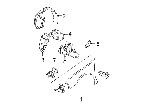 2005 Chrysler Sebring Fender & Components, Exterior Trim Shield-Fender Diagram for 4878647AD