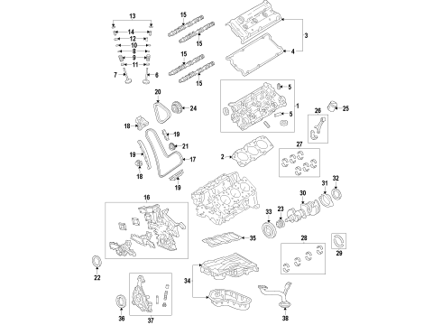 2012 Toyota Highlander Engine Parts, Mounts, Cylinder Head & Valves, Camshaft & Timing, Variable Valve Timing, Oil Pan, Oil Pump, Balance Shafts, Crankshaft & Bearings, Pistons, Rings & Bearings Piston Sub-Assembly, W/P Diagram for 13101-31092-A0